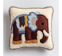 WallustrioaW Latch Hook Cushion Cover Kit,Animal Cartoon Baby Elephant,Pillow Case Rug Cover Kids Beginner DIY Needlework Embroidery Kits Handmade Set,17x17in