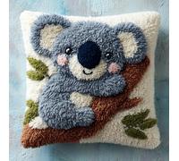 WallustrioaW Latch Hook Cushion Cover Kit,Koala Animals,Pillow Case Rug Cover Kids Beginner DIY Needlework Embroidery Kits Handmade Set,17x17in