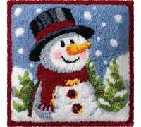 WallustrioaW Latch Hook Cushion Cover Kits for Adults,Cute Snowman,Crochet Kits for Beginners,DIY Cross Stitch Cushion,Embroidered Pillowcase,43x43cm