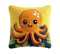 WallustrioaW Latch Hook Cushion Kit 43x43cm,Cartoon Octopus DIY Pillow Cover for Sofa Bedroom,Beginner Friendly Craft Set with Pre-Printed Canvas