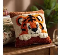 WallustrioaW Latch Hook Cushion Kit 43x43cm,Cute Little Tiger Sofa Cushion Cover Latch Hook Craft,DIY Embroidery Pillow Cover for Christmas/Gifts,17x17inch