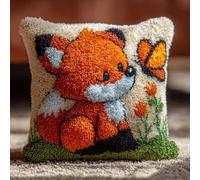 WallustrioaW Latch Hook Cushion Kit 43x43cm,Fox and Butterfly