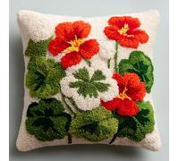 WallustrioaW Latch Hook Cushion Kit 43x43cm,Golden Lotus Flower Pre-Printed DIY Pillow Cover for Sofa Bedroom Decor,Beginner Friendly Craft Set with Full Tools