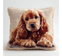 WallustrioaW Latch Hook Cushion kit,Charles Spaniel,DIY Rug Cushion kit - Latch Hook Pillow for Beginners - Christmas Craft Activity,17x17in