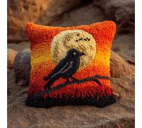 WallustrioaW Latch Hook Cushion kit,Crows on the Moon,DIY Rug Cushion kit - Latch Hook Pillow for Beginners - Christmas Craft Activity,17x17in