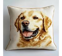 WallustrioaW Latch Hook Cushion Kit DIY Latch Hook Kit Animal Labrador Retriever Dog,DIY Latch Hook Kits Yarn Kits Pillow Rug Pattern Arts and Crafts Crochet Needlework,17x17inch