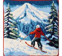 WallustrioaW Latch Hook Cushion Kit DIY Latch Hook Kit,Snow Mountain Forest Landscape,DIY Latch Hook Yarn Pillow Rug Pattern Arts and Crafts Crochet Needlework,17x17inch