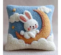 WallustrioaW Latch Hook Cushion Kit,Rabbit On The Moon Knitting Kits Cushion,43X43Cm Rug Making Kit for Starters, Latch Hook Kits for Beginners Adults