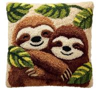 WallustrioaW Latch Hook Cushion kit,Two Adorable Sloths,DIY Rug Cushion kit - Latch Hook Pillow for Beginners - Christmas Craft Activity,17x17in