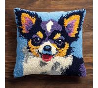 WallustrioaW Latch Hook Cushion Kits,Animal Dog Chihuahua,Latch Hook Pillow Case Kits Embroidery Carpet Set,DIY Needlework Sofa Cushion,17x17in