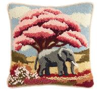 WallustrioaW Latch Hook Cushion Kits,Elephant Under The Maple Tree,Latch Hook Pillow Case Kits Embroidery Carpet Set DIY Needlework,17x17in