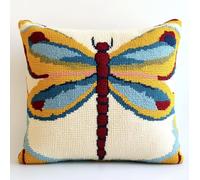WallustrioaW Latch Hook Cushion Kits for Adults,Animal Dragonfly DIY Latch Hook Pillow Kit,Pre-Printed Cross-Stitch Cushion Cover for Gift Idea,17x17in