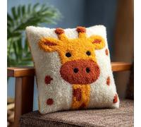 WallustrioaW Latch Hook Cushion Kits for Adults,Animal Giraffe,DIY Latch Hook Pillow Kit,Pre-Printed Cross-Stitch Cushion Cover for Gift Idea,17x17in