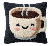 WallustrioaW Latch Hook Cushion Kits for Adults BeginnersCartoon Smiley face Coffee Cup,Handmade Crochet Craft Kits Cushion Cover Needlework for Home Decoration,17x17in