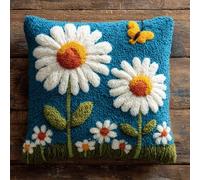WallustrioaW Latch Hook Cushion Kits for Adults BeginnersDaisies and Butterflies,Handmade Crochet Craft Kits Cushion Cover Needlework for Home Decoration,17x17in