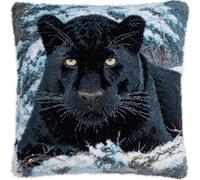 WallustrioaW Latch Hook Cushion Kits for Adults,Black Panther in The Snow,Latch Hook Pillow Case Kits Handmade Kids Parents Gift,17x17in