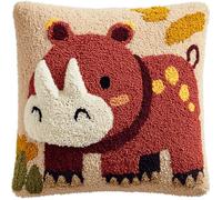WallustrioaW Latch Hook Cushion Kits for Adults,Cartoon Animal Rhinoceros,Latch Hook Pillow Case Kits Handmade Kids Parents Gift,17x17in
