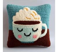 WallustrioaW Latch Hook Cushion Kits for Adults,Cartoon Smiley face Coffee Cup,Latch Hook Pillow Case Kits Handmade Kids Parents Gift,17x17in