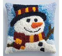 WallustrioaW Latch Hook Cushion Kits for Adults,Cute Snowman,DIY Latch Hook Pillow Kit,Pre-Printed Cross-Stitch Cushion Cover for Gift Idea,17x17in