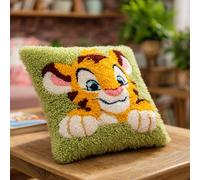 WallustrioaW Latch Hook Kit 17x17 Inch,Cute Little Tiger DIY Pillow Making Kit with Yarns and Tools,for Adults,Home Art Decorative