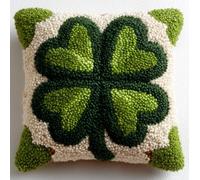 WallustrioaW Latch Hook Kit 17x17 Inch,Four-Leaf Clover DIY Pillow Making Kit with Yarns and Tools,for Adults,Home Art Decorative