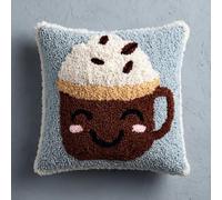 WallustrioaW Latch Hook Kit,Cartoon Smiley face Coffee Cup,Latch Hook Kits Pillow for Adults Embroidery Pattern Printed Canvas Creativity Crochet Gift,17x17in