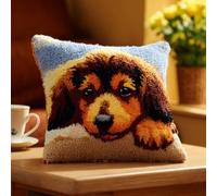 WallustrioaW Latch Hook Kit Cushion,Dachshund, Animal Dog,Latch Hook Kit DIY Pillow Materials Package Embroidery Cross Stitch Gifts,17x17in