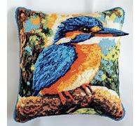 WallustrioaW Latch Hook Kit Cushion DIY Latch Hook Kits,Kingfisher on a Branch,Sofa Cushion Cover Latch Hook Craft with Printed Canvas for Beginners Kids Adults,17x17inch