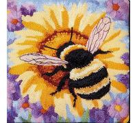 WallustrioaW Latch Hook Kit Cushion DIY Latch Hook Kits,Sunflower Flower bee,Sofa Cushion Cover Latch Hook Craft Kits with Printed Canvas for Beginners Kids Adults,17x17inch