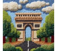 WallustrioaW Latch Hook Kit Cushion for Adults,Arc De Triomphe Architecture 17X17 Inch,DIY Pre-Printed Craft Latch Hook Rug Kits Cross-Stitch Embroidery Pillow Cover Kit for Home