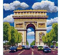 WallustrioaW Latch Hook Kit Cushion for Adults,Arc De Triomphe Architecture 17X17 Inch,DIY Pre-Printed Craft Latch Hook Rug Kits Cross-Stitch Embroidery Pillow Cover Kit for Home