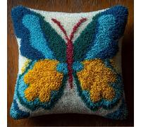 WallustrioaW Latch Hook Kit Cushion for Adults,Butterfly 17X17 Inch,DIY Pre-Printed Craft Latch Hook Rug Kits Cross-Stitch Embroidery Pillow Cover Kit for Home