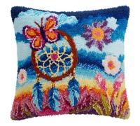 WallustrioaW Latch Hook Kit Cushion for Adults,Butterfly 17X17 Inch, Pre-Printed Craft Latch Hook Rug Kits Cross-Stitch Embroidery Pillow Cover Kit