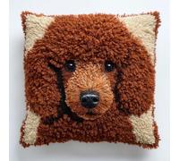 WallustrioaW Latch Hook Kit Cushion for Adults,Teddy Dog 17X17 Inch,DIY Pre-Printed Craft Latch Hook Rug Kits Cross-Stitch Embroidery Pillow Cover Kit for Home