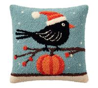 WallustrioaW Latch Hook Kit Cushion Latch Hook Kit,A Crow Wearing a Santa hat,Sofa Cushion Cover Embroidery Craft for Adults and Beginners,17x17in