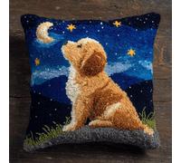 WallustrioaW Latch Hook Kit Cushion Latch Hook Kit,A Puppy Under the Stars,Sofa Cushion Cover Embroidery Craft for Adults and Beginners,17x17in