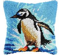 WallustrioaW Latch Hook Kit Cushion,Latch Hook Kit,Animal a Cute Penguin,DIY Pillow Materials Hooks Knitted Embroidered Pillow Embroidery Latch Hook Carpet,17x17inch