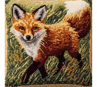 WallustrioaW Latch Hook Kit Cushion Latch Hook Kit Animal Fox on The Grass,DIY Pillow Materials Hooks Knitted Embroidered Pillow Embroidery Latch Hook Carpet Kit,17x17inch