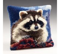 WallustrioaW Latch Hook Kit Cushion Latch Hook Kit,Animal Raccoon,Sofa Cushion Cover Embroidery Craft for Adults and Beginners,17x17in