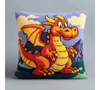 WallustrioaW Latch Hook Kit Cushion Latch Hook Kit,Animals Little Dinosaur,Sofa Cushion Cover Embroidery Craft for Adults and Beginners,17x17in