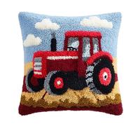 WallustrioaW Latch Hook Kit Cushion,Latch Hook Kit,Cartoon Tractor,DIY Pillow Materials for Beginners Kids Adults,Home Art Decorative,17x17inch