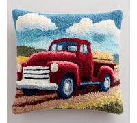 WallustrioaW Latch Hook Kit Cushion Latch Hook Kit Farm Truck DIY Pillow Materials Package 43Cmx43Cm DIY Hooks Knitted Embroidered Carpet Pillow Embroidery