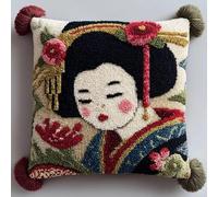 WallustrioaW Latch Hook Kit Cushion Latch Hook Kit Japanese Geisha DIY Pillow Materials Package 43Cmx43Cm DIY Hooks Knitted Embroidered Carpet Pillow Embroidery
