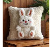 WallustrioaW Latch Hook Kit Cushion Latch Hook Kit Little White Rabbit DIY Pillow Materials Package 43Cmx43Cm DIY Hooks Knitted Embroidered Carpet Pillow Embroidery