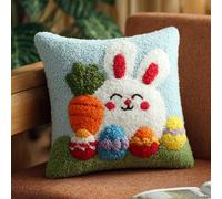 WallustrioaW Latch Hook Kit Cushion Latch Hook Kit Rabbit Easter Egg DIY Pillow Materials Package 43Cmx43Cm DIY Hooks Knitted Embroidered Carpet Pillow Embroidery
