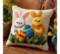 WallustrioaW Latch Hook Kit Cushion Latch Hook Kit Rabbit Easter Egg DIY Pillow Materials Package 43Cmx43Cm DIY Hooks Knitted Embroidered Carpet Pillow Embroidery