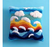 WallustrioaW Latch Hook Kit for Adults,Sea Waves Landscape,DIY Cross Stitch Embroidery Cushion Kit for Kids DIY Craft Pillow Cover Making,17x17inch