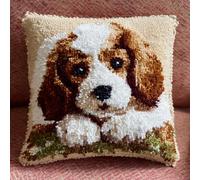 WallustrioaW Latch Hook Kit for Beginners,Charles Spaniel,Cushion Cover Making Kit,Embroidery Pillowcase Latch Craft for Adults,17x17in