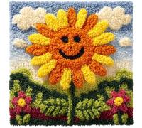 WallustrioaW Latch Hook Kit for Beginners,Smiling Sunflower,Cushion Cover Making Kit,Embroidery Pillowcase Latch Craft for Adults,17x17in