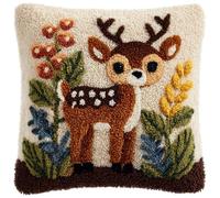 WallustrioaW Latch Hook Kit for Cushion Making,Animal Deer,Complete DIY Craft Kit with Yarn, Hook Tool & Guide,Stress Relief Art Project for Adults/Teens,17x17in